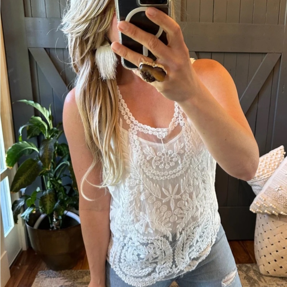 New White Eyelet Lace Tank Top Sleeveless Blouse Layering Boho